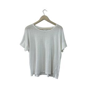 J Jill Love Linen Medium Top White Short Sleeve Sheer Pullover Womens